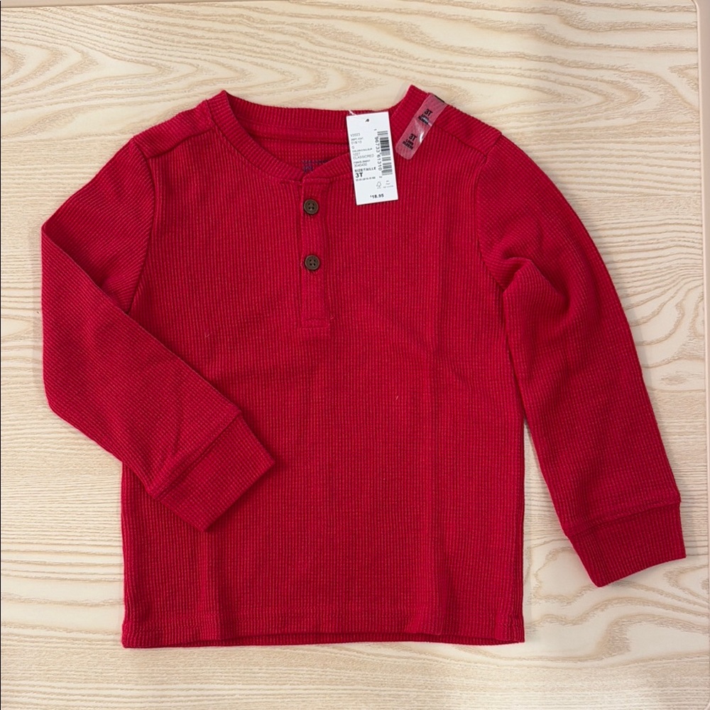 The Children’s Place - Red Knit Long Sleeve Henley Shirt Kids